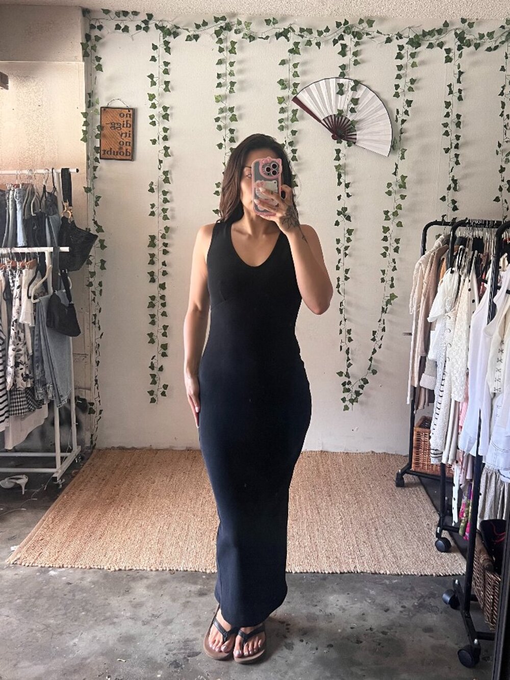 Vintage 90s/Y2K Bisou Bisou black bodycon maxi dress size S